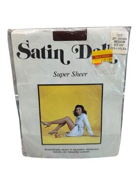 Vintage Satin Doll Super Sheer 100% Nylon Pantyhose Jet Brown Medium